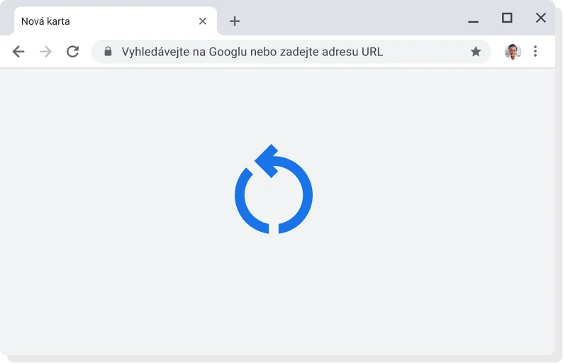 Uživatelské rozhraní Chrome s ikonou symbolizující probíhající aktualizaci