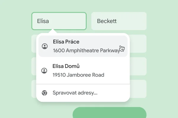 Uživatel může do formuláře okamžitě zadat své jméno a adresu pomocí automatického vyplňování.