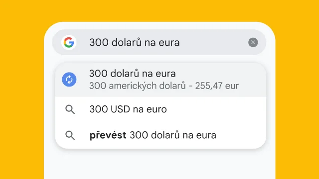 Uživatel zadal do adresního řádku prohlížeče Chrome text „300 usd na eur“ a okamžitě se zobrazily výsledky.