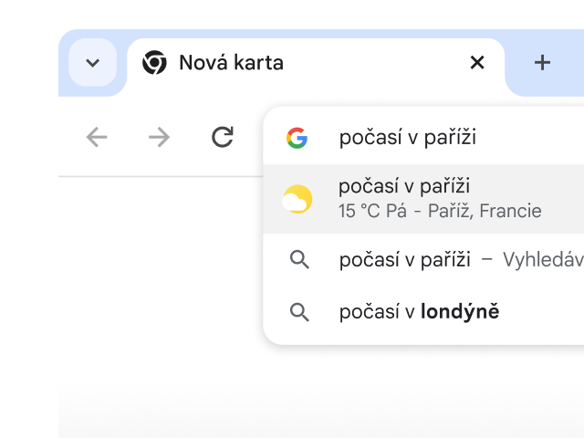 Uživatel zadal do adresního řádku prohlížeče Chrome text „počasí v Paříži“ a okamžitě se zobrazily výsledky.