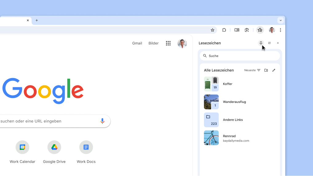 Eine Chrome-Seitenleiste in der Symbolleiste anpinnen
