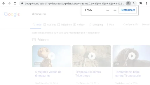 Ventana del navegador Chrome que muestra una página web con la función Zoom activada.