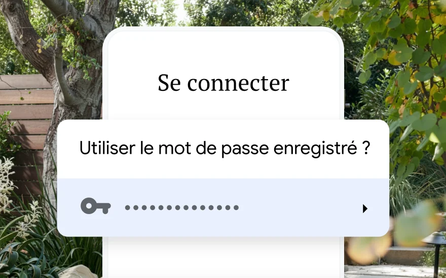 Une page de connexion pour la réservation d'un voyage demande à l'utilisateur un mot de passe enregistré. En arrière-plan se trouve un paysage de nature.
