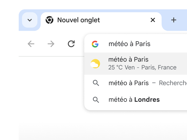 Un utilisateur a saisi 'météo à Paris' dans la barre d'adresse de Chrome, et les résultats se sont affichés instantanément.