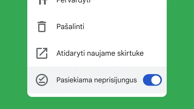 Perjungikliu naudotojai gali pasiekti savo failus dirbdami neprisijungę.