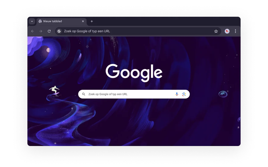Een abstracte Chrome-UI is omringd door iconen die categorieën voor browserextensies vertegenwoordigen. De iconen staan voor Shopping, Entertainment, Tools, Kunst en design en Toegankelijkheid.
