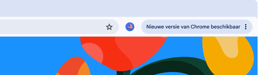 Een browser-UI heeft een groene pilvormige knop Updaten, wat betekent dat de browser klaar is om opnieuw op te starten voor een automatische update.