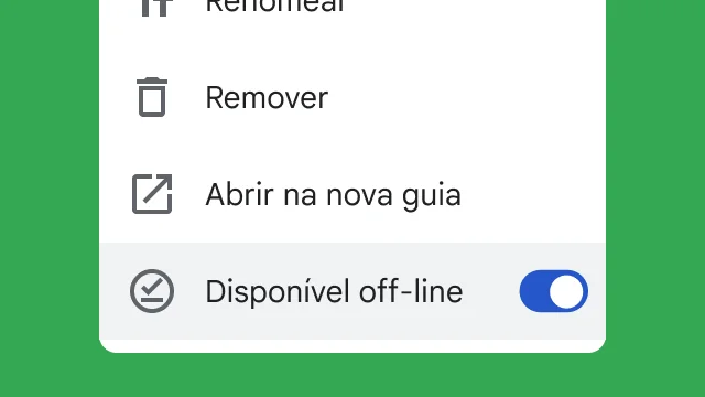 Um botão permite que o usuário ative ou desative a opção de acessar arquivos off-line.
