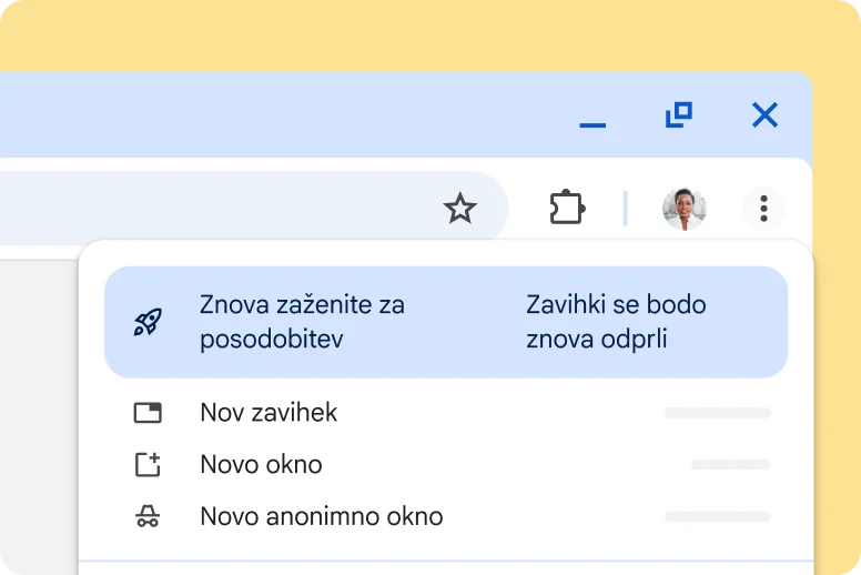 Uporabniški vmesnik Chroma z opozorilom, da je posodobitev na čakanju