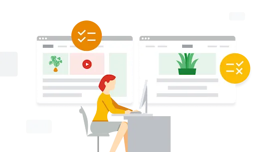 Iemand zit aan een computer en zoekt naar informatie over kamerplanten