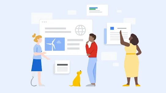 Tres personas y un perro contemplan pantallas de noticias digitales