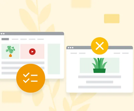 Dos ventanas de navegadores en las que se muestran resultados; en una hay una marca de aprobación, y en la otra, una de rechazo