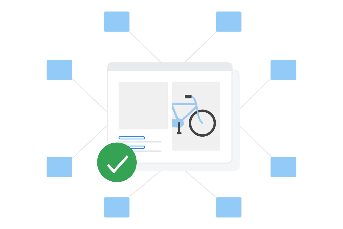 Ilustración que muestra varias páginas competitivas. Una de ellas está seleccionada, lo que indica que es la de mejor calidad para el usuario