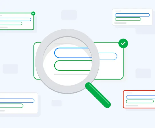 Ilustración de una lupa que está inspeccionando los resultados de la búsqueda