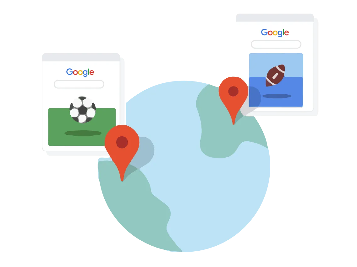 Una ilustración del globo terráqueo que muestra diferentes interpretaciones regionales de la palabra fútbol