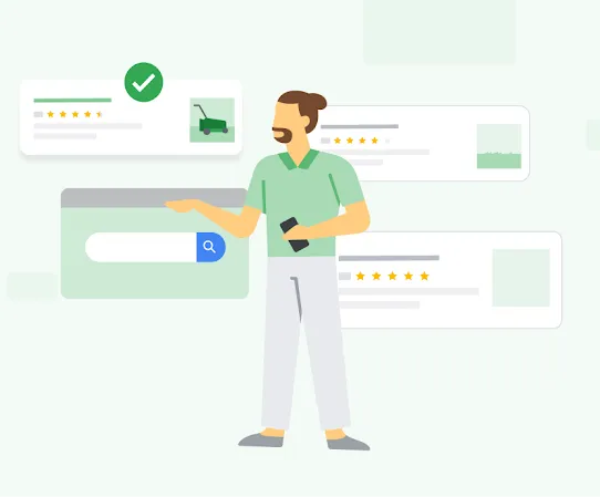 Una persona que busca información sobre cortadoras de césped